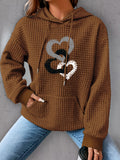 Heart Print Waffle Hoodie - Cozy Drawstring Casual Hooded Sweatshirt for Women, Perfect for Winter and Fall Seasons, Soft and Warm Clothing for Everyday Wear