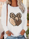 Purpdrank Women's Casual Leopard Heart Print Long Sleeve T-Shirt - Crew Neck, Polyester Blend, Machine Washable, Stylish Top for Spring & Fall, Leopard Print Blouse