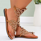 Purpdrank [Summer Comfortable Rhinestone Sandals] Women's Rhinestone Decor Flat Sandals, Comfortable Summer Beach Fashion Buckle Strap Shoes