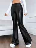 Faux Leather Flare Leg Pants, Stylish Forbidden Pants For Every Day, Women's Clothing