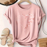 Purpdrank [Plus Size Heart Print T-Shirt] Plus Size Butterfly Heart Print T-Shirt, Casual Short Sleeve Top For Spring & Summer, Women's Plus Size Clothing