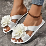 Purpdrank Lightweight Casual Summer Flower Decor Slide Sandals - Women's Open Toe Flat Shoes