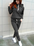 ComfyCasual Women's Two-Piece Set: Kangaroo Pocket Hoodie & Adjustable Drawstring Pants - Perfect for Everyday & Lounge