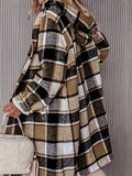 Plus Size Plaid Print Pocket Coat - Relaxed-Fit Casual Hooded Long Sleeve Outwear for Women - Perfect for Spring & Fall Transitional Seasons