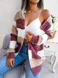 Purpdrank Cozy Striped V-neck Cardigan - Casual Drop Shoulder Knitwear - Loose Fit, Long Sleeve, Color Block - Perfect for Fall & Winter - Womens Fashion Staple