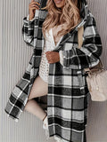 Plus Size Plaid Print Pocket Coat - Relaxed-Fit Casual Hooded Long Sleeve Outwear for Women - Perfect for Spring & Fall Transitional Seasons