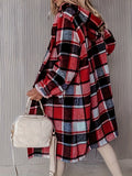 Plus Size Plaid Print Pocket Coat - Relaxed-Fit Casual Hooded Long Sleeve Outwear for Women - Perfect for Spring & Fall Transitional Seasons