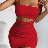 Purpdrank Trendy Y2K Inspired Solid Hollow Bodycon Cami Dress - Women's Sexy Spaghetti Dresses for Spring & Summer - Body Hugging, Mini Length, Sleeveless, V Neckline, Backless, Perfect for Outdoor Events and Casual Gathering