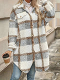 Purpdrank Plaid Fuzzy Jacket with Button Front - Cozy Long Sleeve Lapel Overcoat for Women, Perfect for Fall/Winter