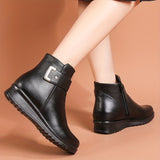 Women's Solid Color Boots, Buckle Decor Side Zipper Round Toe Velvet Warm Fluffy Non-slip Soft Boots, Winter Comfy Shoes