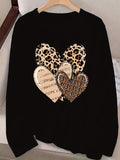 Purpdrank Women's Casual Leopard Heart Print Long Sleeve T-Shirt - Crew Neck, Polyester Blend, Machine Washable, Stylish Top for Spring & Fall, Leopard Print Blouse