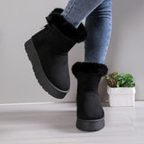 Women's Solid Color Fluffy Boots, Bowknot Decor Platform Thermal Lined Boots, Winter Non-slip Plush Soft Shoes