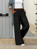 Chic High-Waist Flared Pants - Comfortable Stretch Fit for Women, Perfect for Spring & Autumn Wear