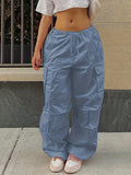 Y2K Wide Leg Comfy Pants - High Waist, Loose Drawstring, Casual Pocket, Solid Color, Fashionable, Comfortable, Women's Clothing