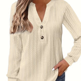 Purpdrank Plus Size Womens Soft Cable Knit Top with Trendy Button Detail - V Neck, Long Sleeve, Slight Stretch for Casual Comfort