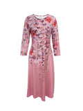 Vintage Floral Print Dress, Elegant Crew Neck Long Sleeve Dress, Women's Clothing