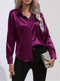 Purpdrank Elegant All-Season Shirt for Women - Long Sleeve, Solid Color, Easy-Care Polyester Blouse with Classic Turn-Down Collar