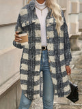 Purpdrank Long Sleeve Plaid Fuzzy Lapel Collar Jacket - Soft, Elegant, and Warm for Fall & Winter - Machine Washable Polyester Coat for Women