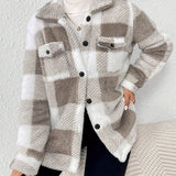 Purpdrank Stylish Plaid Fleece Jacket - Soft, Warm, and Elegant Long Sleeve Outerwear for Fall and Winter - Women's Fleece Clothing with Button Front and Classic Pattern Design