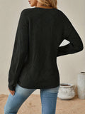 Solid Color V Neck Pullover Sweater, Casual Eyelet Long Sleeve Sweater For Spring & Fall, Women's Clothing