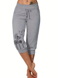 Comfy Dandelion-Print Drawstring Capri Pants - Breathable Cropped Trousers for Everyday Wear