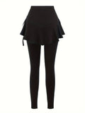 High Waist Asymmetrical Ruffle Hem Tie Side Skinny Pants for Everyday Wear, Women's Casual Solid Color High Waist Pants