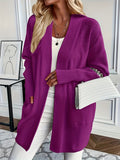 Purpdrank Plus Size Solid Color Open Front Knitted Cardigan, Casual Long Sleeve Cardigan For Fall & Winter, Women's Plus Size Clothing