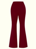 Vintage Chic Bell Bottom Pants - Flared Leg, Long Length, Versatile, Comfortable, High-Waisted, Stretchy, Women's Clothing for Everyday Wear