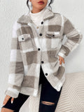 Purpdrank Stylish Plaid Fleece Jacket - Soft, Warm, and Elegant Long Sleeve Outerwear for Fall and Winter - Women's Fleece Clothing with Button Front and Classic Pattern Design