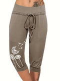 Comfy Dandelion-Print Drawstring Capri Pants - Breathable Cropped Trousers for Everyday Wear