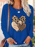 Purpdrank Women's Casual Leopard Heart Print Long Sleeve T-Shirt - Crew Neck, Polyester Blend, Machine Washable, Stylish Top for Spring & Fall, Leopard Print Blouse