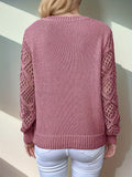 Elegant Hollow-Out Knit Pullover Sweater - 100% Acrylic Middle-Eastern Style Crew Neck Solid Color All Season Top