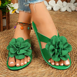 Purpdrank Lightweight Casual Summer Flower Decor Slide Sandals - Women's Open Toe Flat Shoes