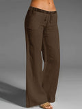 Versatile Spring-Fall Women's Wide-Leg Pants - Micro-Elastic, Solid Color, Easy-Care with Drawstring Waist