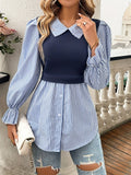 Vibrant Striped Print Blouse - Women's Elegant Single Breasted Color Block Shirt for Spring & Fall - Comfortable, Relaxed Fit, Button Front, Long Sleeve, Casual Wear