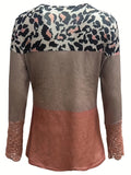 Stylish Leopard Print Cross Front Long Sleeve T-Shirt - Women's Casual Lace Stitching Tops for Spring & Fall - Comfortable Fashion Clothing with Relaxed Fit