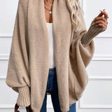 Purpdrank Plus Size Casual Cardigan, Women's Plus Cable Knitted Long Sleeve Open Front Medium Stretch Sweater Cardigan With Pockets