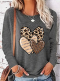 Purpdrank Women's Casual Leopard Heart Print Long Sleeve T-Shirt - Crew Neck, Polyester Blend, Machine Washable, Stylish Top for Spring & Fall, Leopard Print Blouse