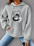 Heart Print Waffle Hoodie - Cozy Drawstring Casual Hooded Sweatshirt for Women, Perfect for Winter and Fall Seasons, Soft and Warm Clothing for Everyday Wear