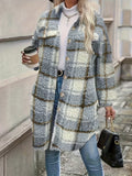 Purpdrank Plaid Fuzzy Jacket with Button Front - Cozy Long Sleeve Lapel Overcoat for Women, Perfect for Fall/Winter