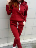 ComfyCasual Women's Two-Piece Set: Kangaroo Pocket Hoodie & Adjustable Drawstring Pants - Perfect for Everyday & Lounge