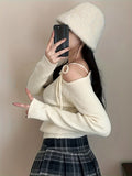 Elegant Y2K Style Off-the-Shoulder Sweater with Drawstring Shoulder Straps, Long Sleeve, H-Fit, Knitted Polyester, Casual Solid Color Pullover Sweater for Women - Spring/Fall Collection