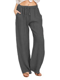 Women's Comfortable Wide Leg Drawstring Pants - Versatile Solid Color Palazzo for Casual & Everyday Wear, Relaxed Fit Women's Apparel