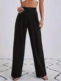 High Waist Solid Pleated Straight Leg Pants - Chic Casual Style for Women - Comfort Fit, Fashion-forward Wardrobe Essential