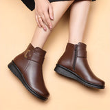 Women's Solid Color Boots, Buckle Decor Side Zipper Round Toe Velvet Warm Fluffy Non-slip Soft Boots, Winter Comfy Shoes