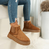 Women's Solid Color Fluffy Boots, Thermal Lining Platform Soft Sole Winter Daily Shoes, Non-slip Warm Snow Boots