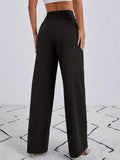 High Waist Solid Pleated Straight Leg Pants - Chic Casual Style for Women - Comfort Fit, Fashion-forward Wardrobe Essential