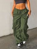 Ruched Cargo Pants, Y2K Solid Striped Elastic Waist Draped Pants, Women's Clothing