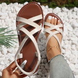 Purpdrank Women's Solid Color Trendy Sandals, Cross Straps Lightweight Soft Sole Casual Shoes, Non-slip Summer Beach Shoes