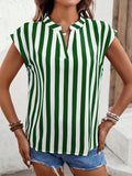 Striped Print Blouse, Casual V Neck Cap Sleeve Work Office Blouse, Women's Clothing